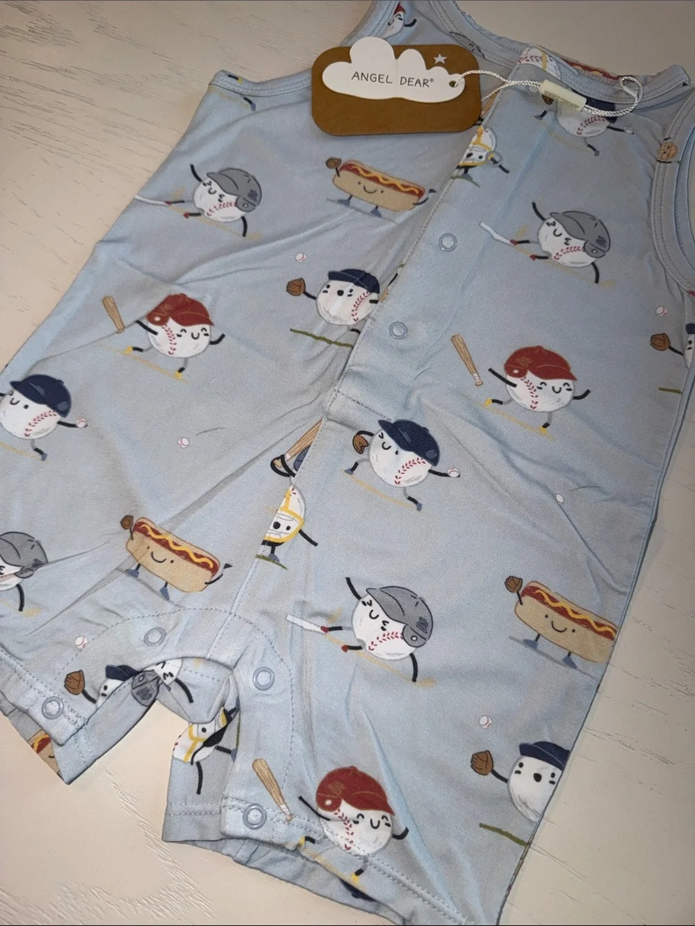 Angel Dear Baseballs Playing Baseball Sleeveless Shortie Romper 3-6 18-24